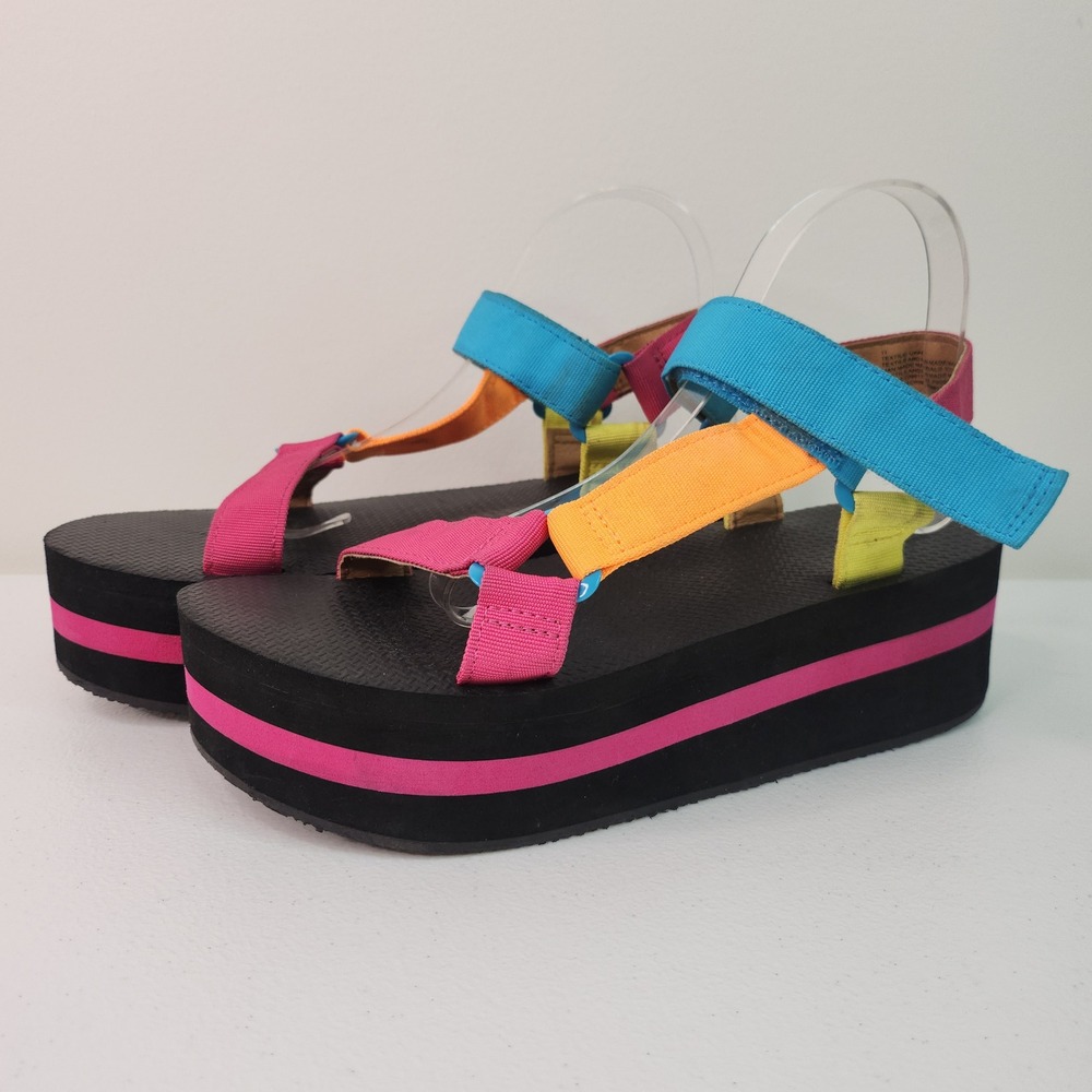 Neon Rave Platform Chunky Sandals 11 Cyber Bratz Festival Black Pink Grunge